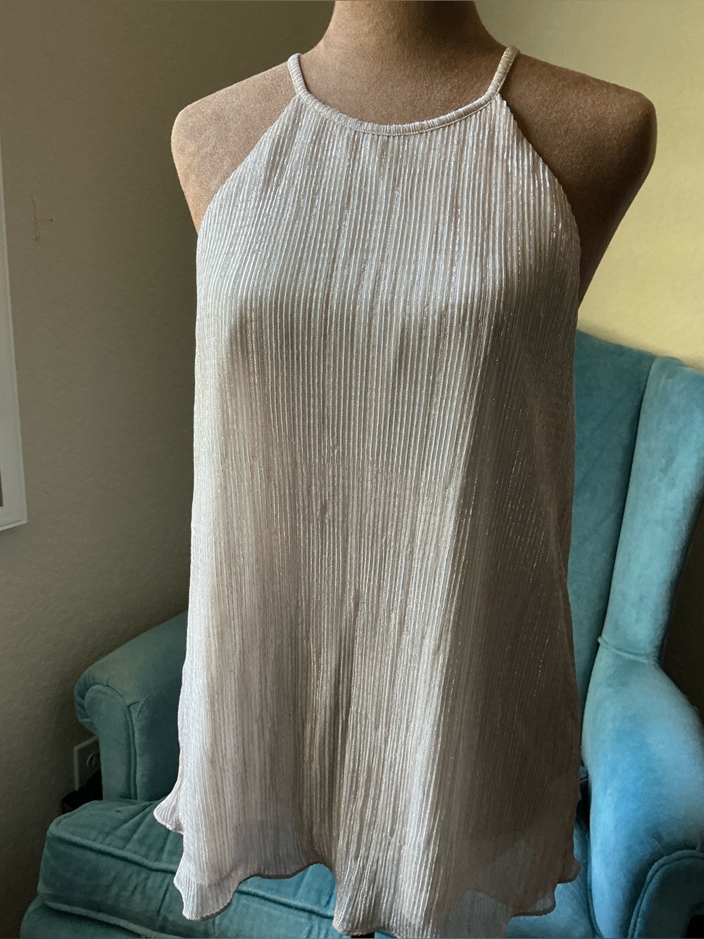 Maeve - Anthropologie cream halter top with metallic threads